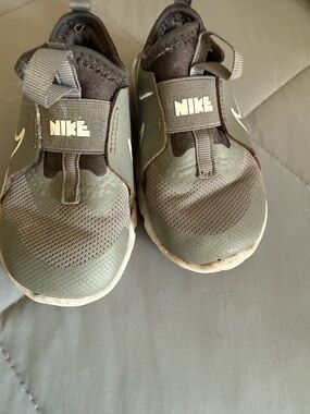 Nike Kids Olive Green Slip-On Sneakers with White Swoosh